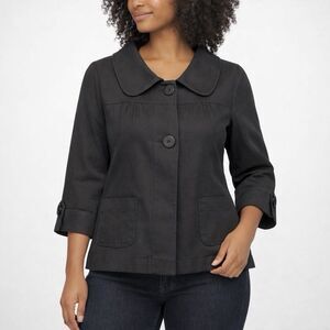 Kaity Linen Blend Cropped Swing Jacket Womens M Black A-Line Minimalist